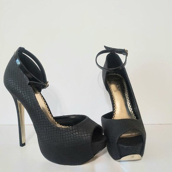 Black Bebe Adriana Ankle strap stiletto heels size 7 women's - Picture 4 of 7